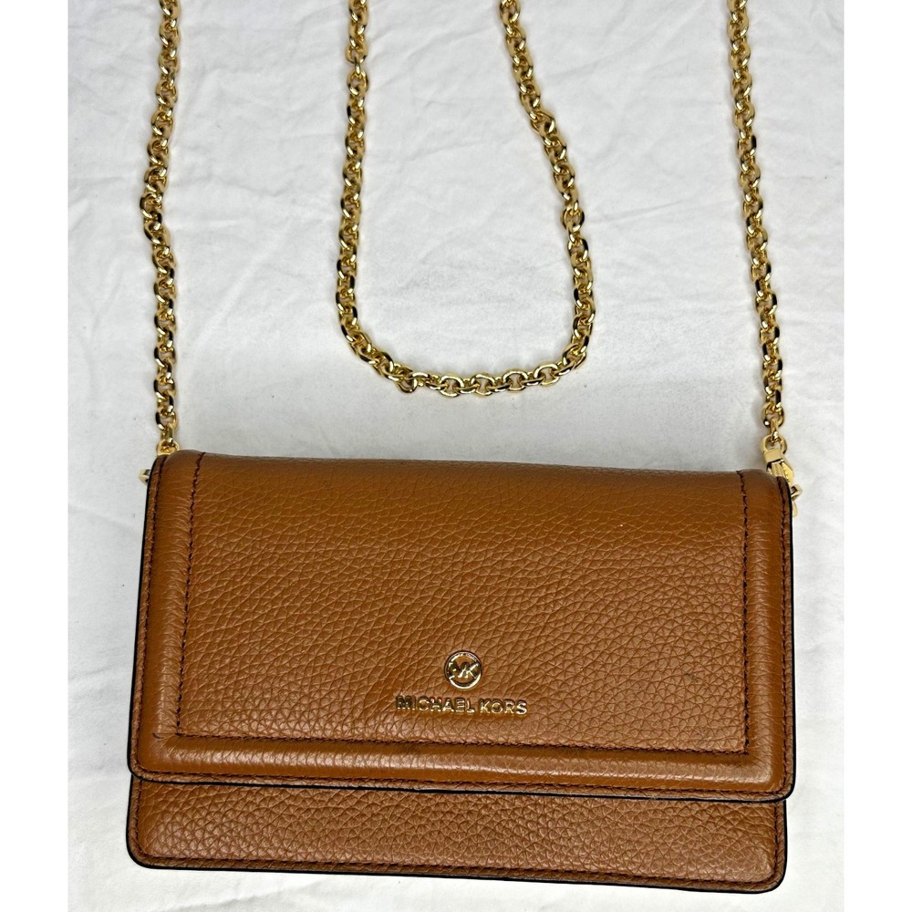 Michael Kors Brown Leather Gold Chain Crossbody Jet Set Phone